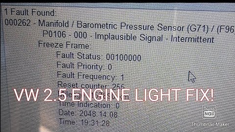 VW jetta, passat, beetle, rabbit 2.5 07k engine light, P0106 how to fix