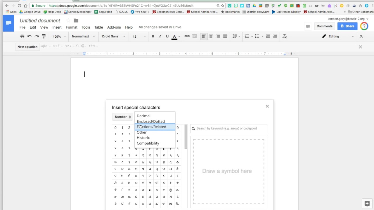 Two ways to insert fractions into a Google Doc