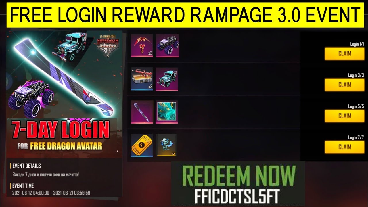 Garena Free Fire - 🌟 LOGIN REWARDS 🌟 ⏰ Time: June 28 - July 09 Hey guys.  It's one of the easiest missions in Rampage event. Don't miss out! 🤘 Step  1