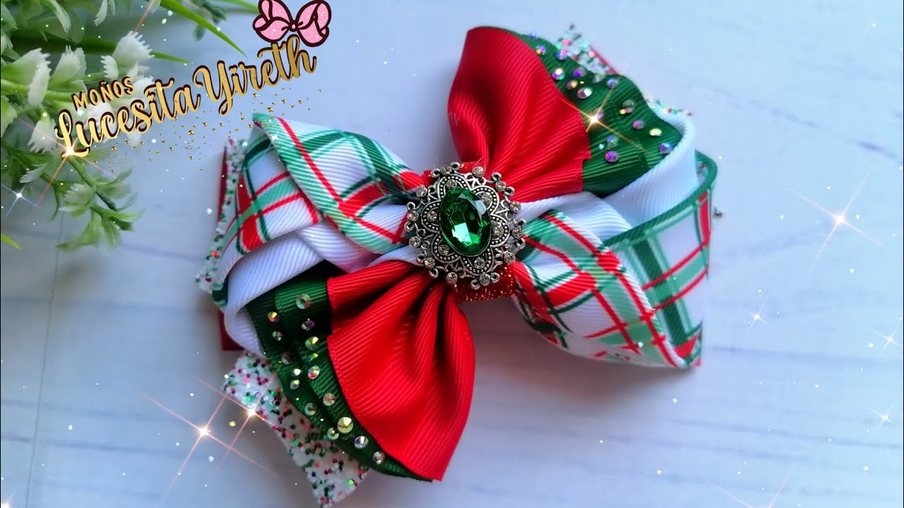 Moño Mediano con listón de 5 cm/moño para niñas Alena Fruncido