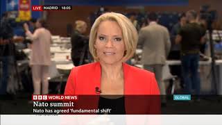 Kasia Madera anchoring BBC World News coverage from the NATO Summit in Madrid in June 2022