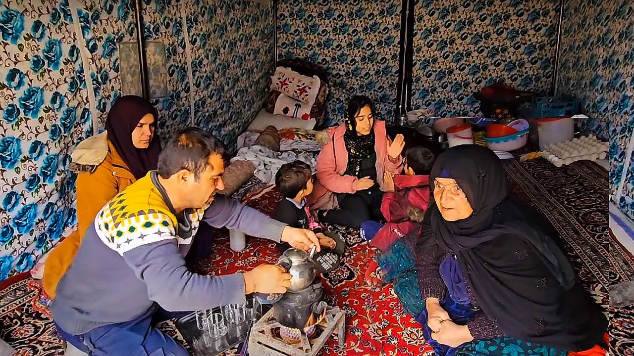 Spending a rainy day in the beautiful tent of a rural family