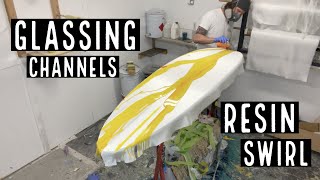 Glassing Resin SWIRL surfboard with CHANNELS.