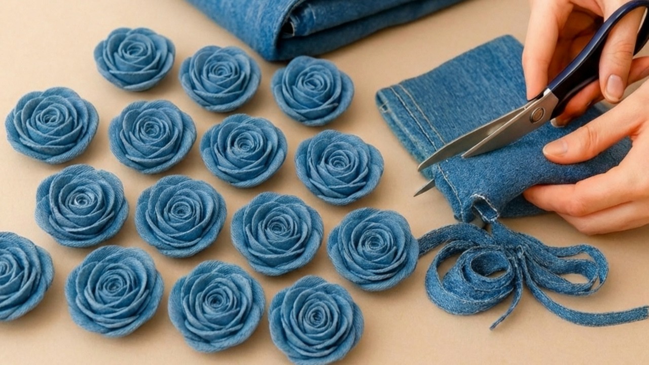Создавайте великолепные цветы из старых джинсов — я делаю их очень много и продаю все.