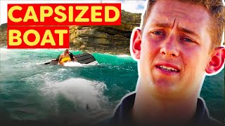 Fishermen's Boat Capsizes Near Dangerous Cliffs - Lifeguards Rush to Aid (FULL CLIP)