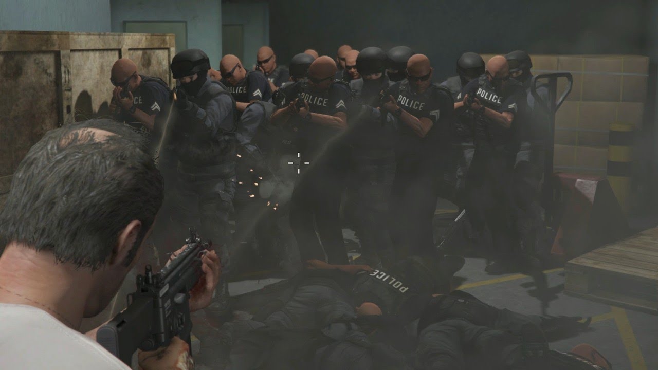 GTA 5 - Trevor rampage shootout + epic five star cop battle - YouTube