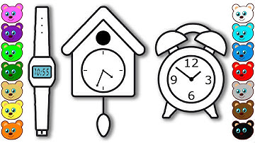 Coloring for Kids with Set of Clock - Colouring Book for Children