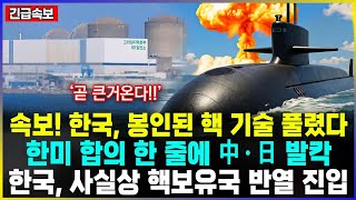 속보! 한국, 봉인된 핵 기술 풀렸다 한미 합의 한 줄에 中·日 발칵 한국, 사실상 핵보유국 반열 진입