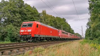 DBC 145 080 fährt mit einem Lokzug der Baureihen 151 und 155 durch Wittenberge