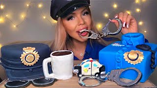 ASMR EDIBLE HANDCUFFS, POLICE HAT, WALKIE TALKIE, POLICE CAR SANDWICH COOKIE, SUNGLASSES MUKBANG 먹방 screenshot 4