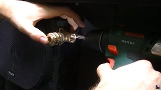 HOW TO MOUNT AIR TANK OUTLET IN TRUCK BED, INSTALLING COUPLING+LINE+FITTINGS, ONBOARD COMPRESSOR KIT