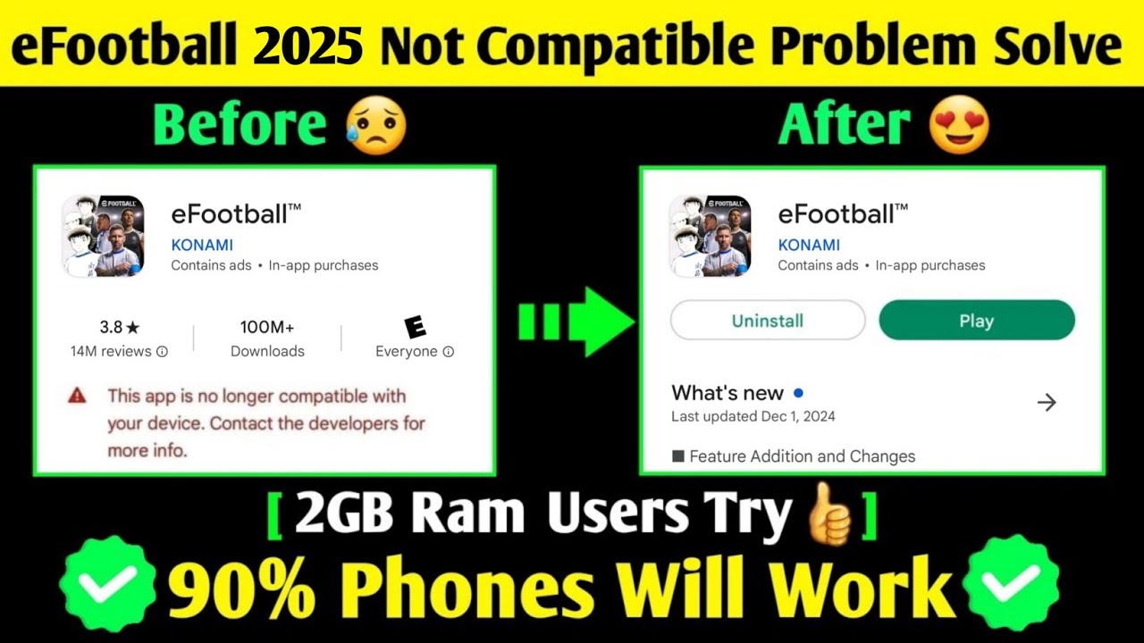 How To Solve eFootball 2025 Not Compatible Problem | Pes 2025 App Not ...