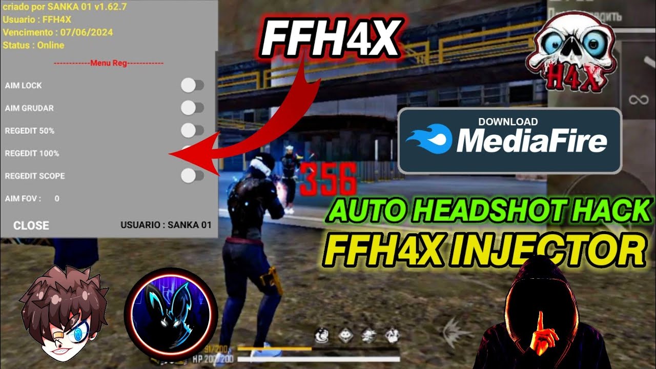 FFH4X Mod Menu Fire Hack FFH4‏ 3.0 APKs Download -  com.ffh4x.headshot.arabox.inc