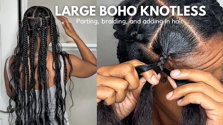 Large Boho Knotless Braids Tutorial | BEGINNER | Parting,Braiding & How To Feed In The Hair | JusBTV