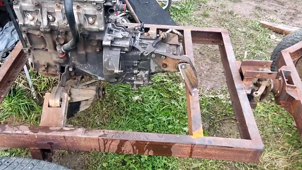 Трактор переломка часть 3 - Установка двигателя 2109 и КПП 2109 на ...