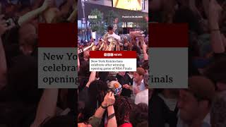 New York Knicks fans celebrate after winning opening game of NBA Finals. #BBCNews