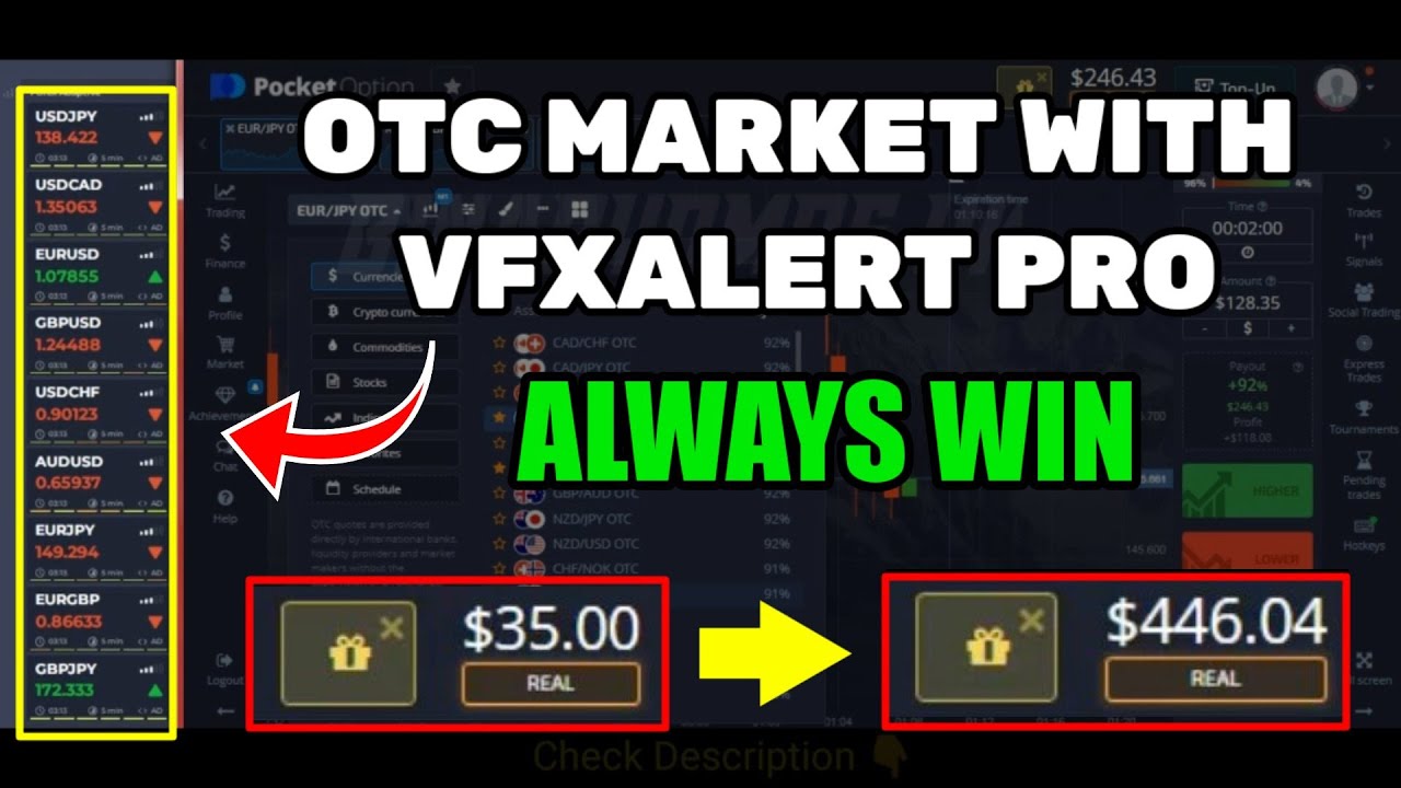 Pocket Option on the OTC Market With VfxAlert Pro From 35 to 446