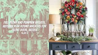 Details Fall Peony and Pumpkin Wreath Autumn Year Round Wreaths for Front Door Artificial Fall Wre