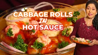 Cabbage Rolls In Hot Sauce With Potato Cream | Mallika Joseph Food Tube