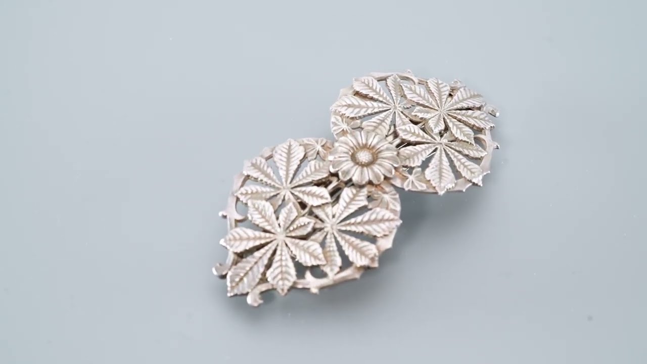 バレッタ レースメタル シルバー フラワー リーフ 留金9cm 122681