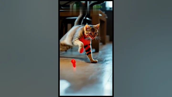 Watch the video about A playful Bengal cat chasing a laser light on a shiny wooden floor😉|#youtubeshorts #kitten #aicats