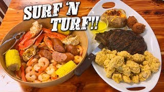 Surf N Turf Challenge w/ Steak, Fried Oysters, and Low Country Boil!!