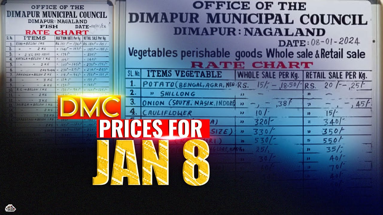 DIMAPUR MUNICIPAL COUNCIL MARKET PRICES FOR FISH, FRUITS & VEGETABLE PERISHABLE GOODS FOR JAN 8