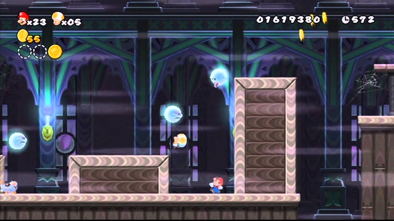 New Super Mario Bros Wii Monde 4 Niveau 4 Maison Fantome Sortie Secrete Youtube