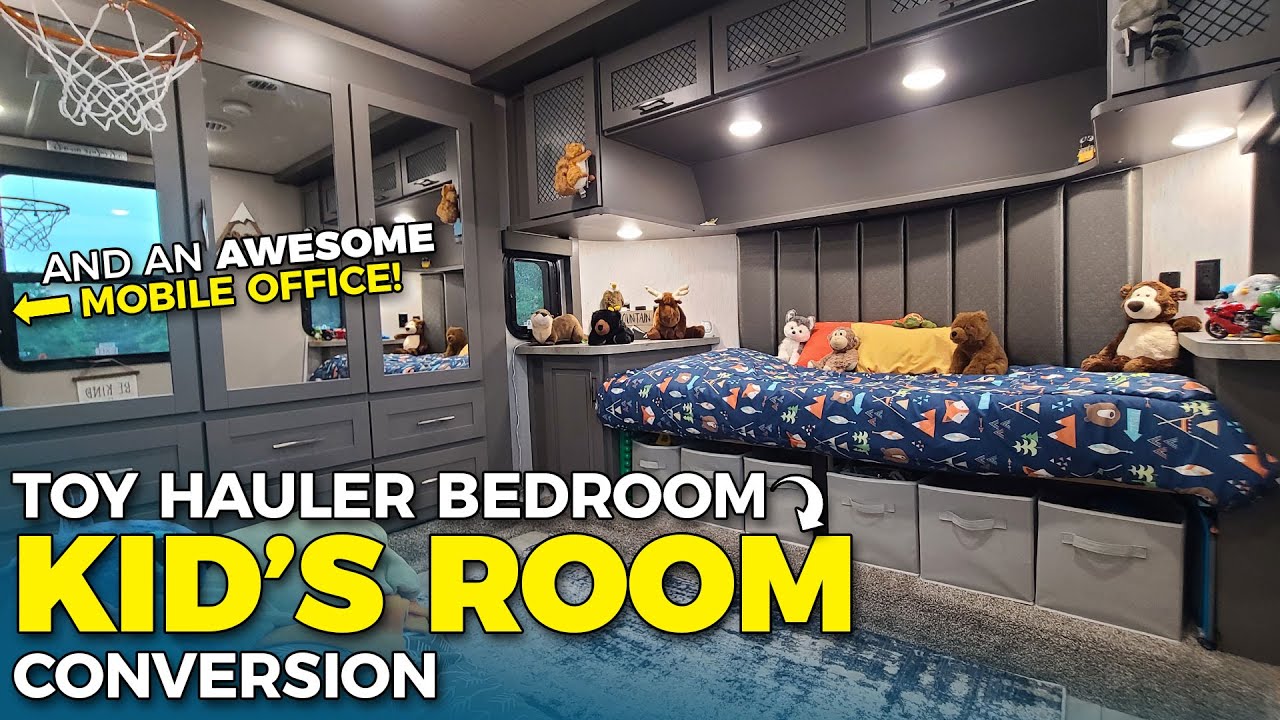 TOY HAULER CONVERSION - Momentum 395MS Mobile Office & Kid Room Tour!