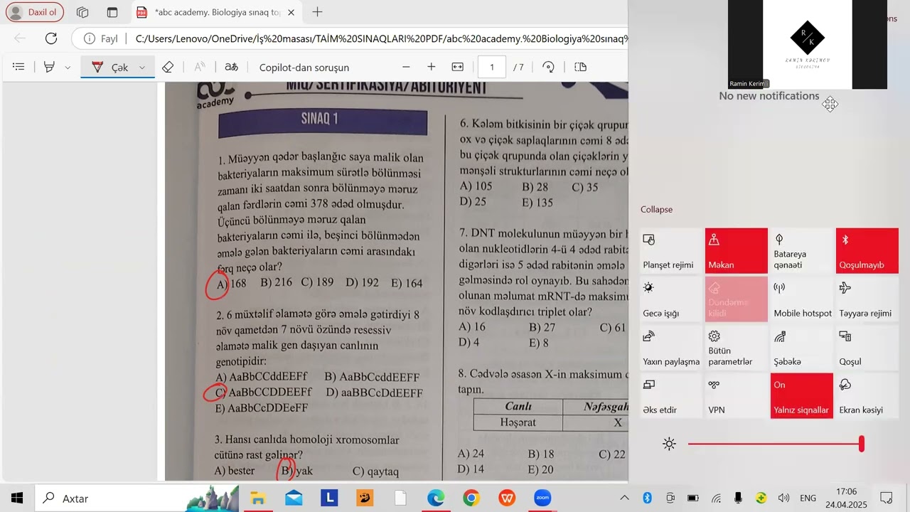 abc academy. Biologiya sınaq toplusu. Sınaq - 1. Videoizah. (Ramin Kərimov)