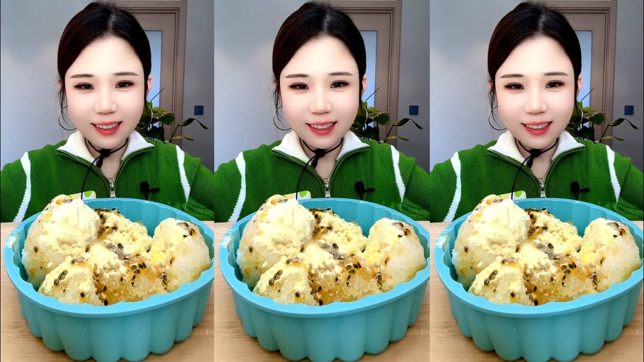 ASMR ICE EATING WITH MATCHA AND MILK POWDER AND PASSION FRUIT 