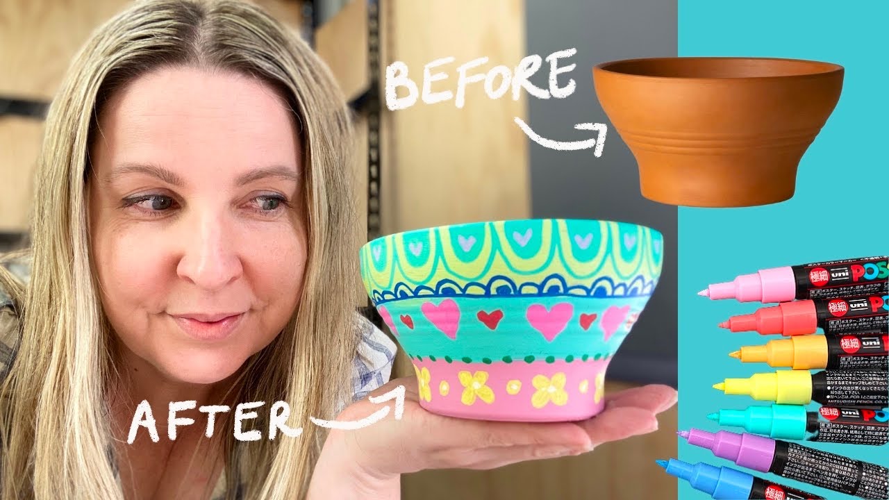 POSCA PENS on POTS!! (Satisfying) -   Painted pots diy, Plant pot  decoration, Painted clay pots