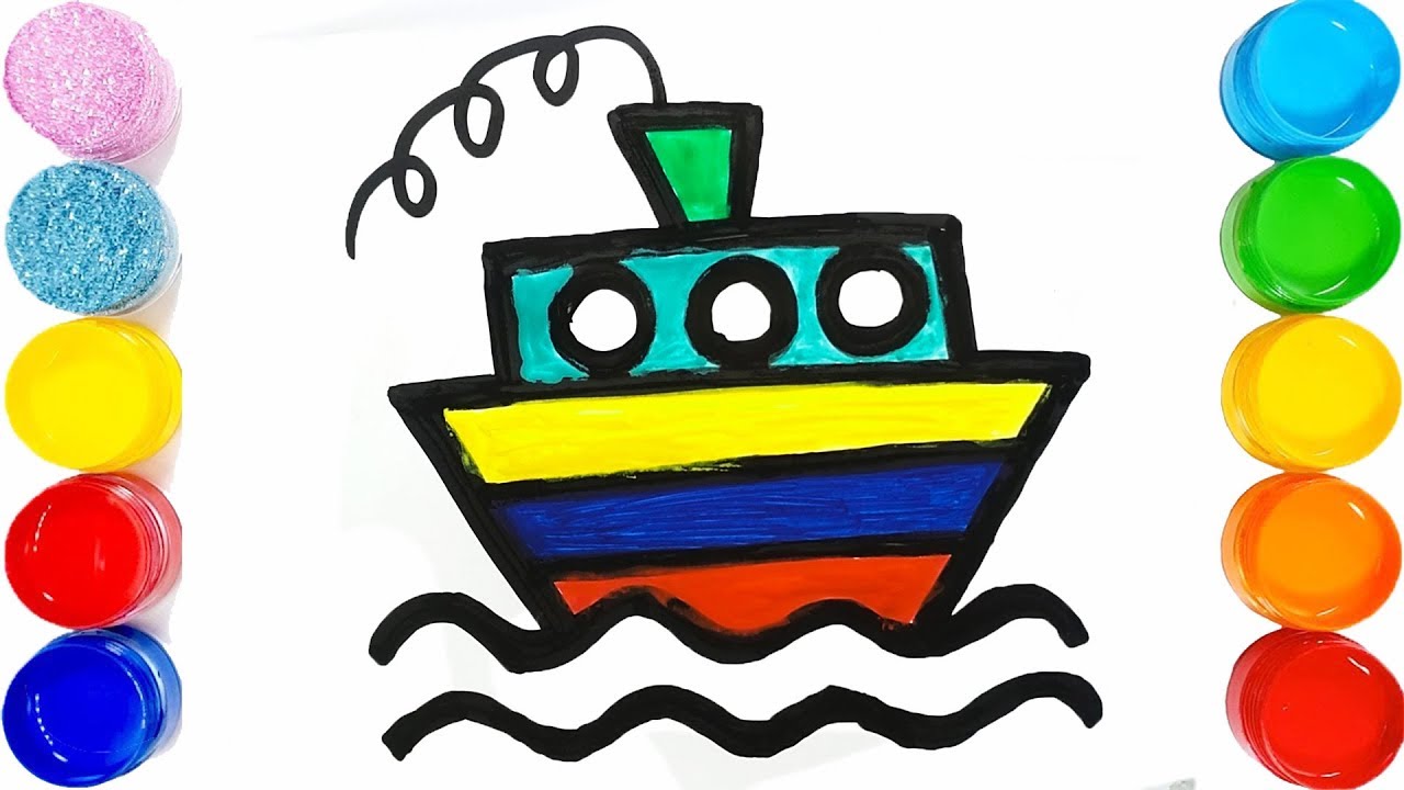 How to draw A Ship Easy Steps for Children, KIDS || TOO COLOUR || |  Childrens colouring book, Drawings, Music for kids