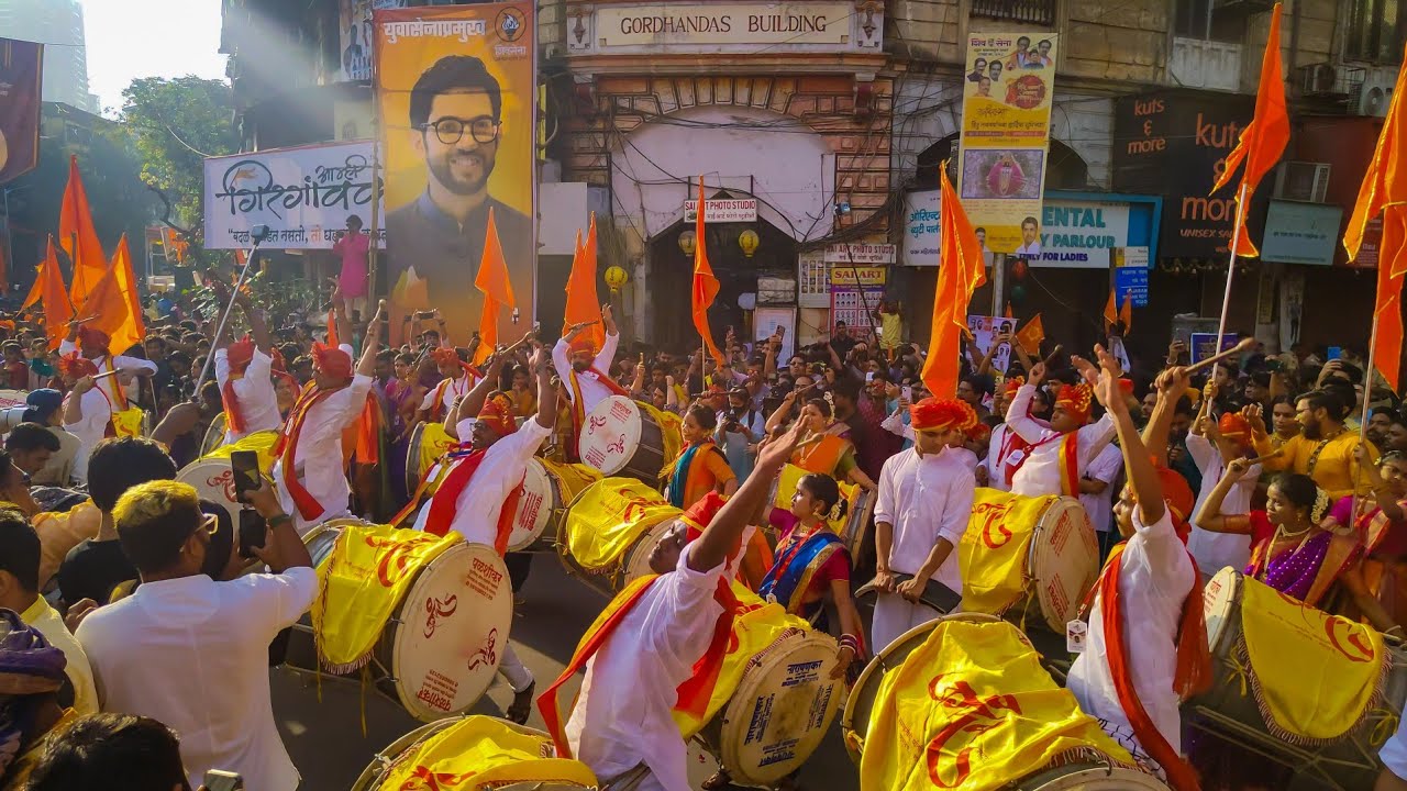 Gudi padwa 2023 Girgaon Chowk  Jagdamb dhol tasha pathak   crowd