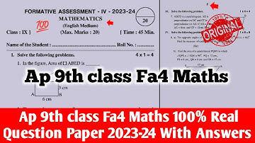 Ap 9th Class Fa4 maths Question Paper 2024 |class 9th maths Fa4 question paper and answer 2024