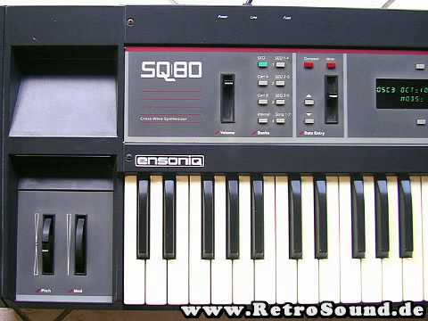 vintage synth demo by RetroSound some typical self-made and factory sounds from the Ensoniq SQ-80 Cross Wave Synthesizer from 1987; SQ-80 = 75 digital 8-bit waveforms + analog curtis filter, Osc-Sync, Ringmodulation (AM)... The SQ-80 is very underrated, easy to program and really nice for PPG Wave and Prophet VS like sounds but nevertheless particularly in sound. The perfect machine for ambient music or horror movie soundtracks. check the SQ-80 / ESQ-1 review by me on amazona.de: www.amazona.de