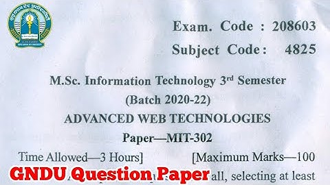 Gndu Msc IT 3rd Semester Advanced Web Technologies Question Paper | Msc Information Technology Paper