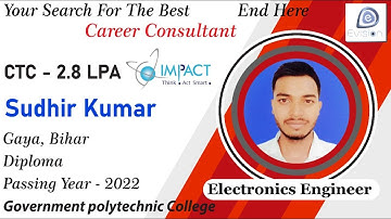 Congrats, Sudhir | ELECTRONICS ENGINEER | 2.8 LPA | Selected as System Engineer in Impact Infotech