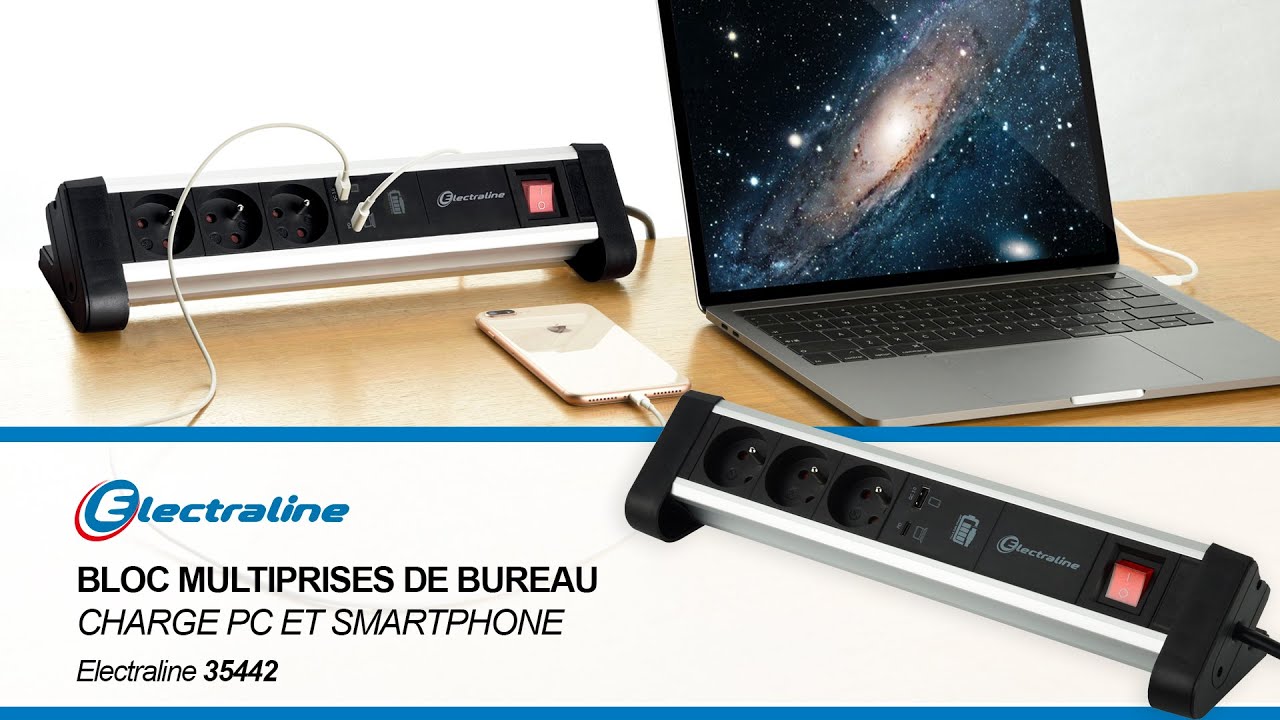 Fixation Multiprise Sous Bureau Multiprise de bureau avec prise C - art. 35442 FR - YouTube