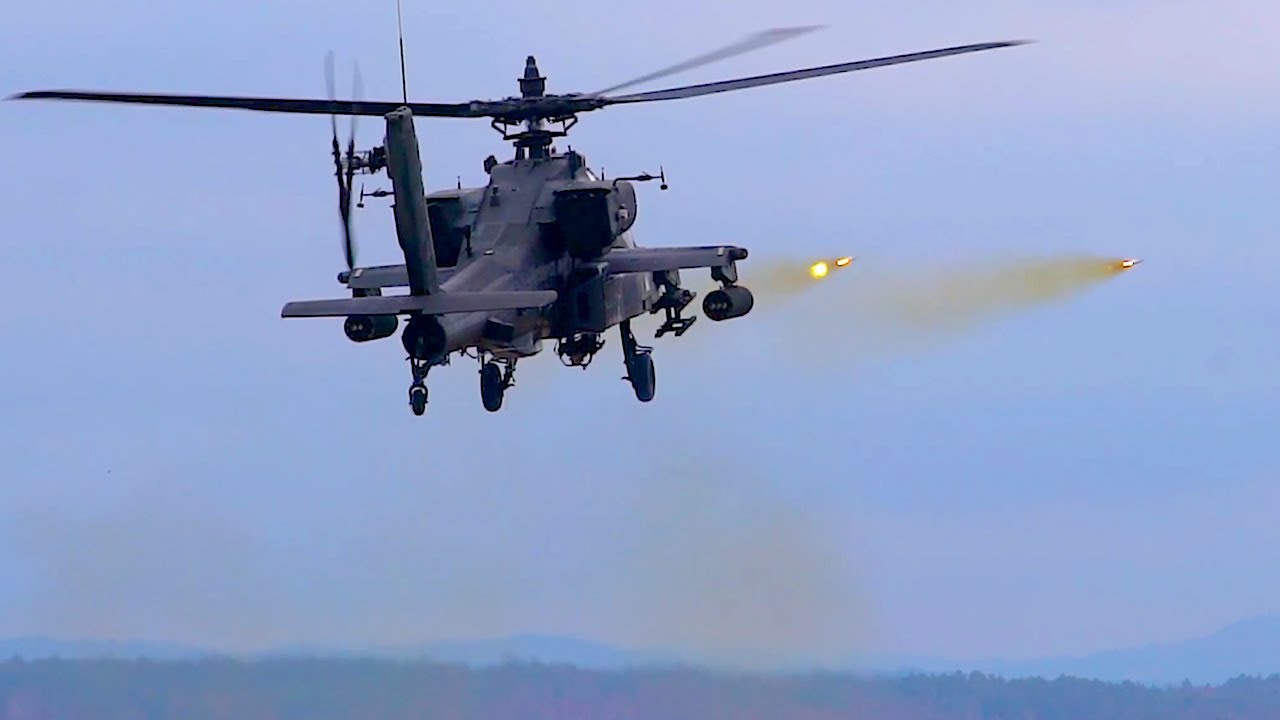 AH-64 Apache Helicopter Gunships Practice Aerial Gunnery at Grafenwöhr ...