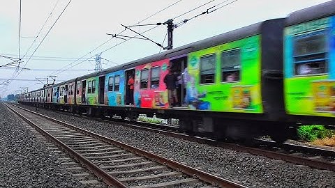 Newly Ad-Printed Colourful EMU Local Trains Skip Level Crossing back to back | Eastern Railways
