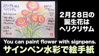 2月28日の誕生花はヘリクリサム サインペン水彩で絵手紙 You Can Paint Flower With Signpens Youtube