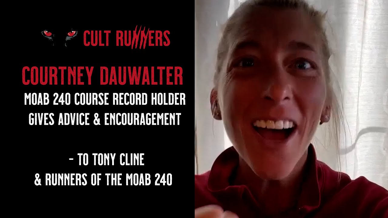 Courtney Dauwalter, Moab 240 course record holder, gives Tony Cline