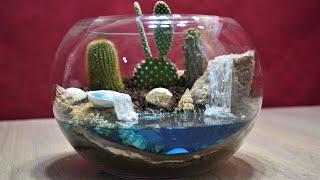 Amazing Cactus Terrarium with Waterfalls