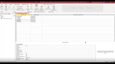 Default Value  and Yes No Field Types