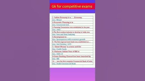 Questions and Answers for competitive exams |Indian economy #gk #economy #shorts