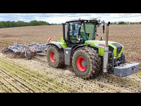 Claas Xerion 3800 Trac VC, John Deere 6250R beim Gülle ausbringen und einarbeiten.