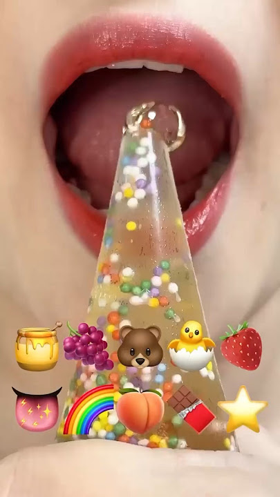 asmr EMOJI FOOD 🍯🍇🐻🐣🍓👅🌈🍑🍫⭐️eating sounds(sped up)
