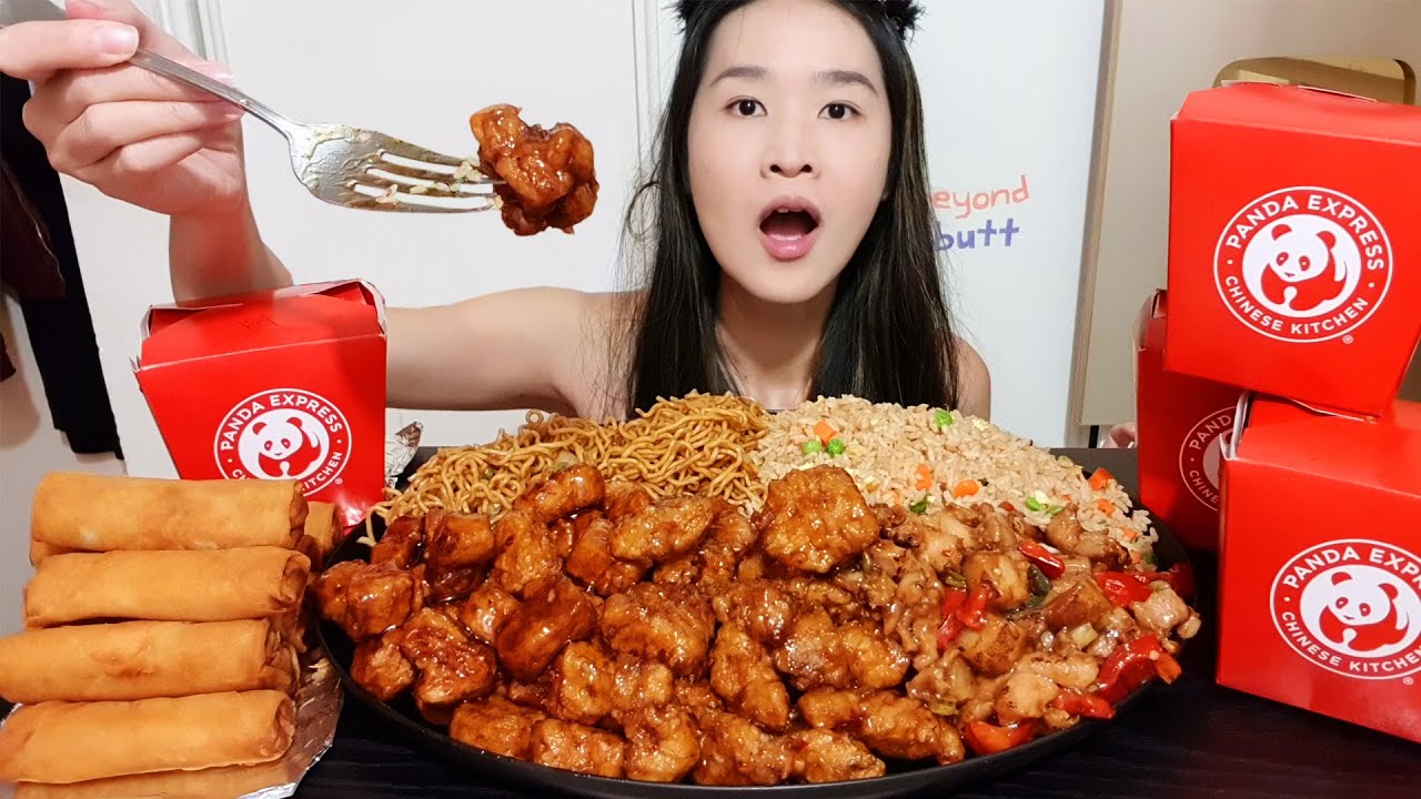 BEYOND ORANGE CHICKEN! Panda Express New Vegan Orange Chicken! Chow Mein - Chinese Food Mukbang Asmr
