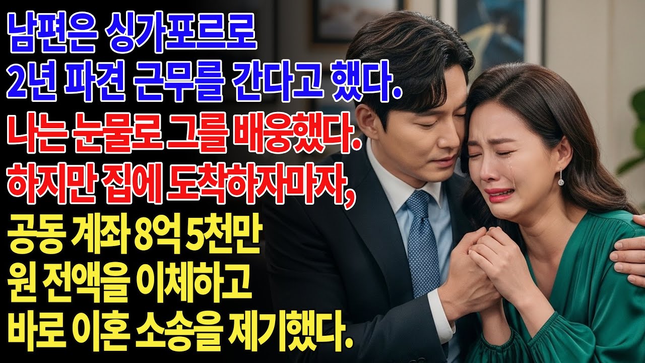 남편이 2년짜리 근무를 떠났다. 나는 거짓 눈물😢을 흘리고, 공동 계좌 8억 5천만 원💰을 모두 인출한 뒤, 즉시 이혼 소송을 제기했다.